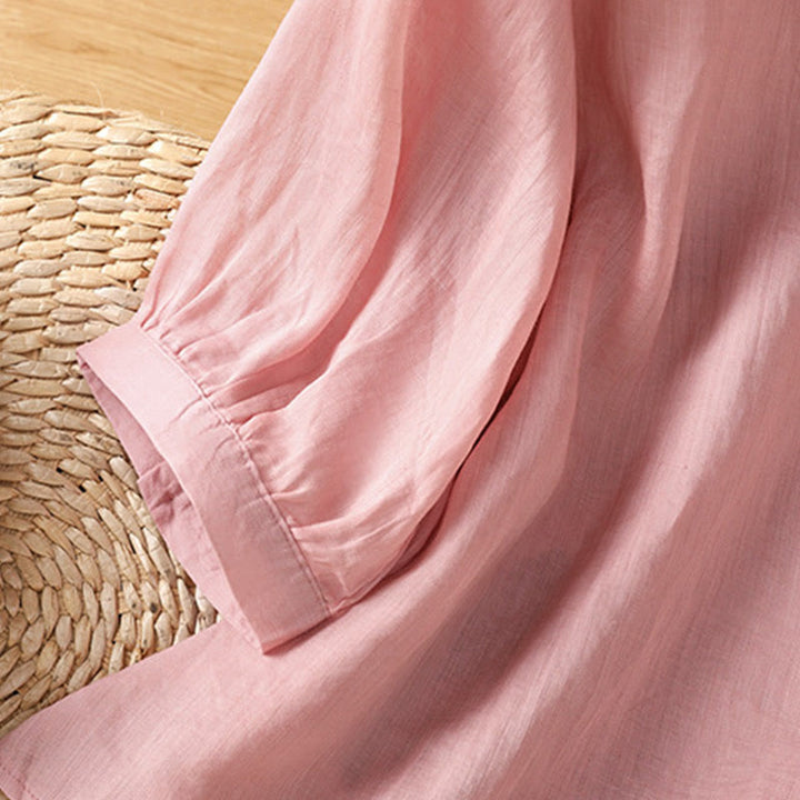 Chemise col V en coton pour femme avec fleurs brodées et Buddha Stones - image 17