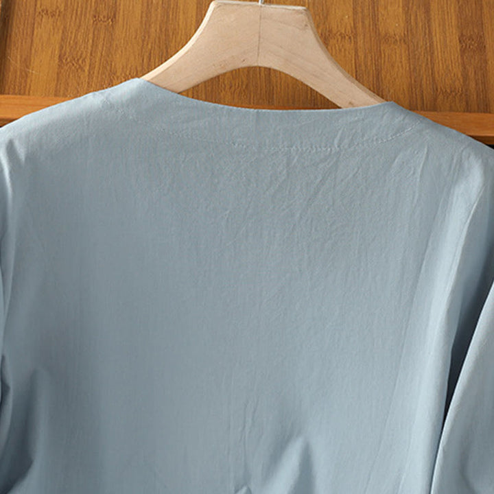 Chemise femme en coton à col en V et broderie symétrique Buddha Stones - image 8