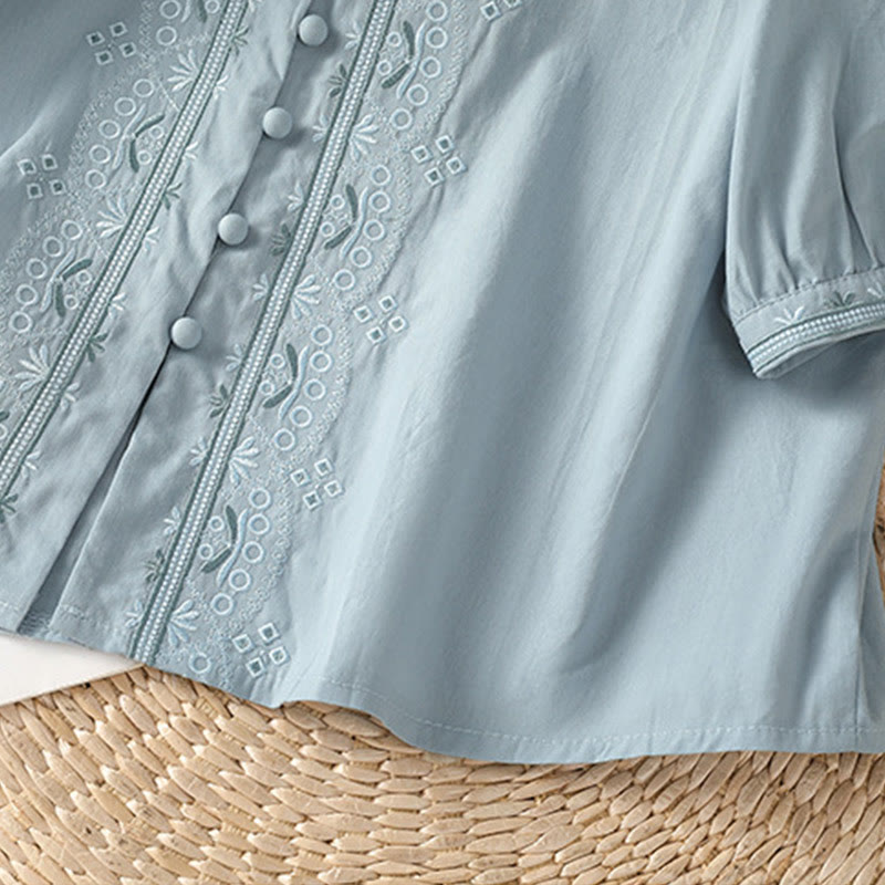 Chemise femme en coton à col en V et broderie symétrique Buddha Stones - image 13