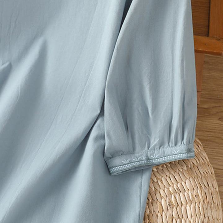 Chemise femme en coton à col en V et broderie symétrique Buddha Stones - image 9