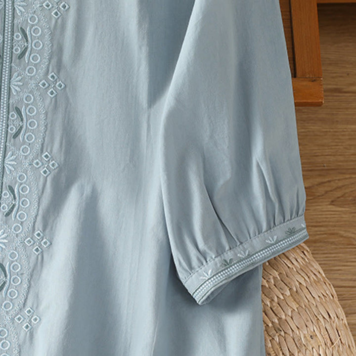 Chemise femme en coton à col en V et broderie symétrique Buddha Stones - image 11