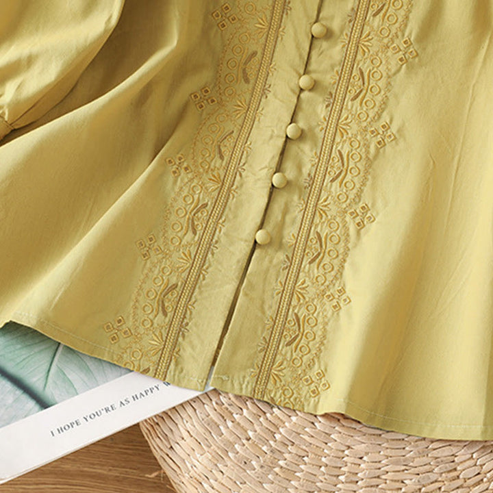 Chemise femme en coton à col en V et broderie symétrique Buddha Stones - image 18