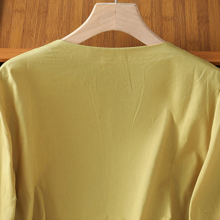 Chemise femme en coton à col en V et broderie symétrique Buddha Stones - image 16