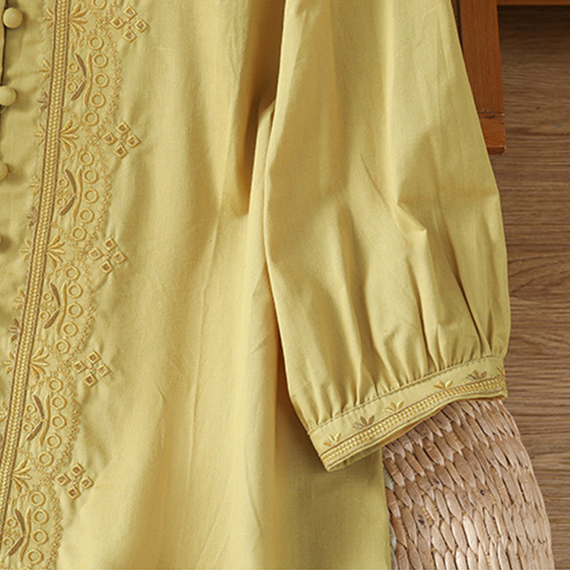 Chemise femme en coton à col en V et broderie symétrique Buddha Stones - image 19