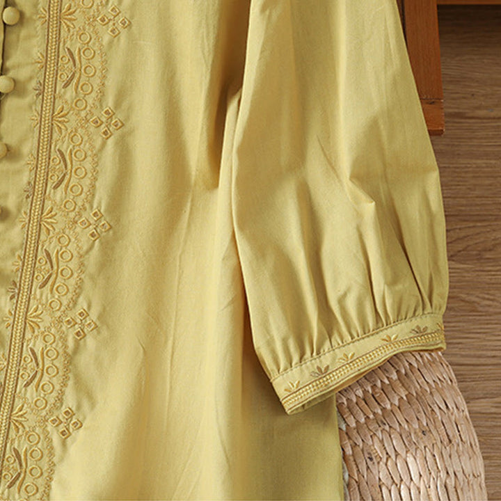 Chemise femme en coton à col en V et broderie symétrique Buddha Stones - image 19