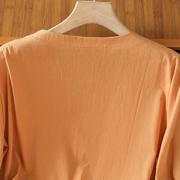 Chemise femme en coton à col en V et broderie symétrique Buddha Stones - image 22