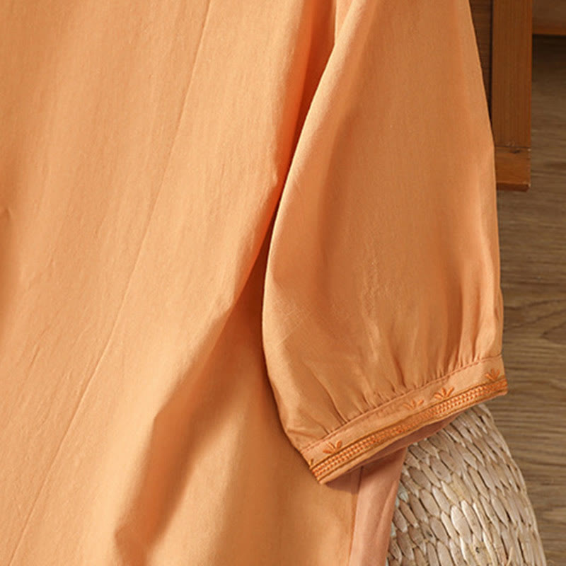 Chemise femme en coton à col en V et broderie symétrique Buddha Stones - image 23