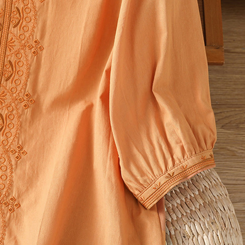 Chemise femme en coton à col en V et broderie symétrique Buddha Stones - image 25
