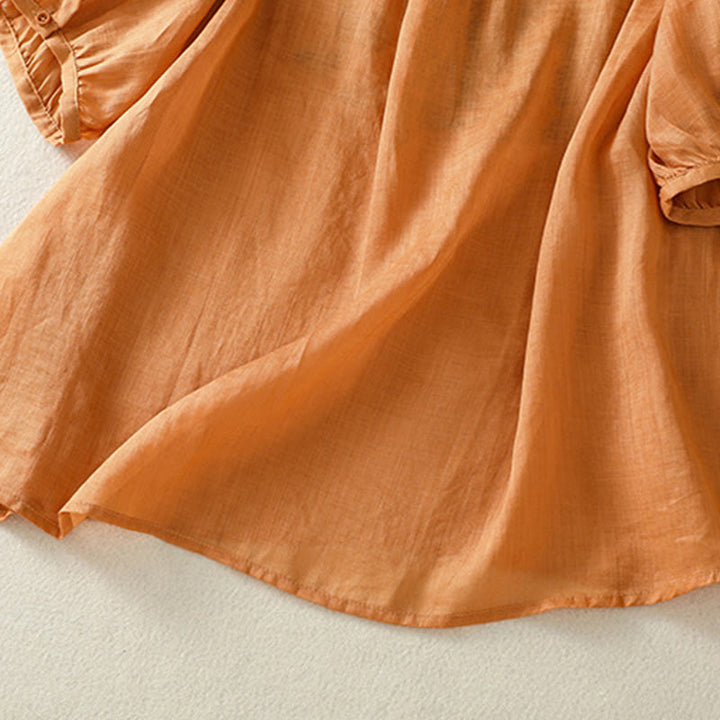 T-shirt décontracté à manches mi-longues en coton et lin pour femme, avec dentelle brodée et Buddha Stones - image 6