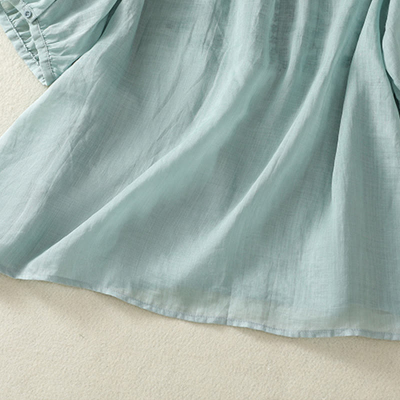 T-shirt décontracté à manches mi-longues en coton et lin pour femme, avec dentelle brodée et Buddha Stones - image 12