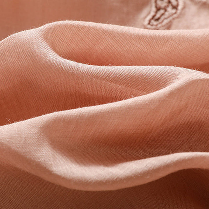 T-shirt décontracté à manches mi-longues en coton et lin pour femme, avec dentelle brodée et Buddha Stones - image 23