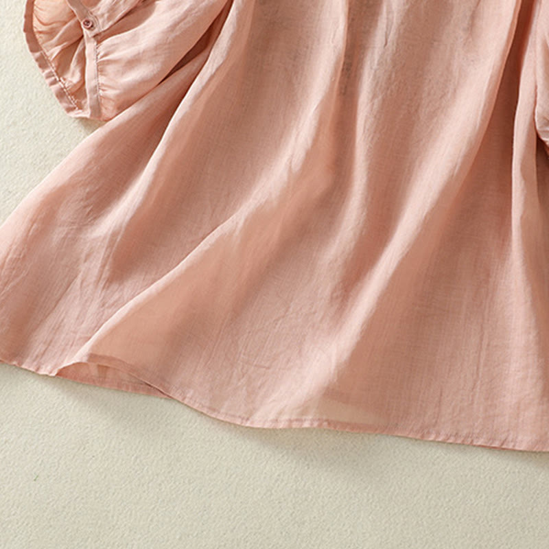 T-shirt décontracté à manches mi-longues en coton et lin pour femme, avec dentelle brodée et Buddha Stones - image 21