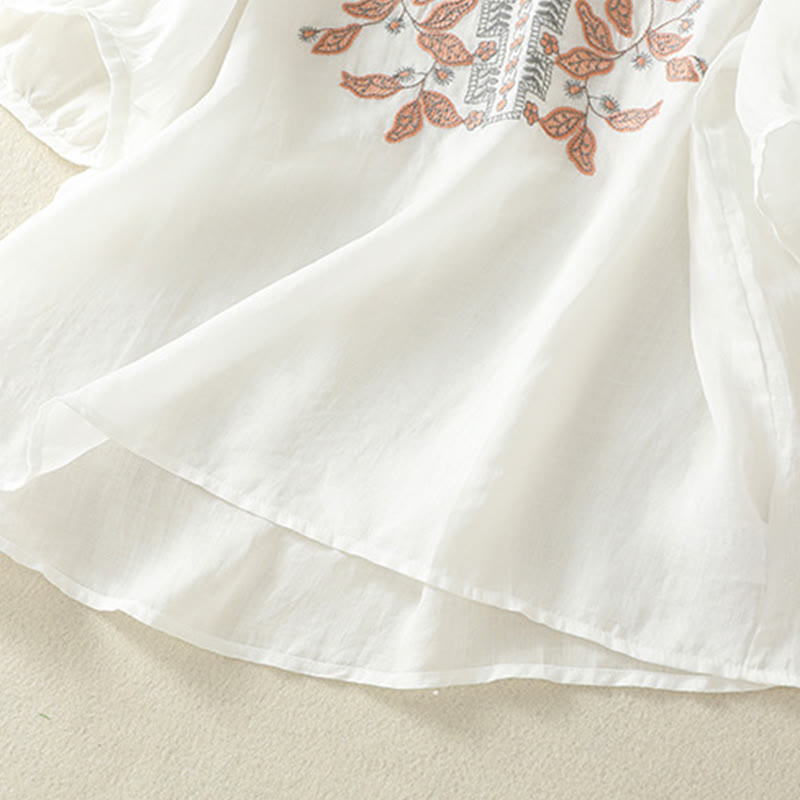 T-shirt décontracté à manches mi-longues en coton et lin pour femme, avec dentelle brodée et Buddha Stones - image 32