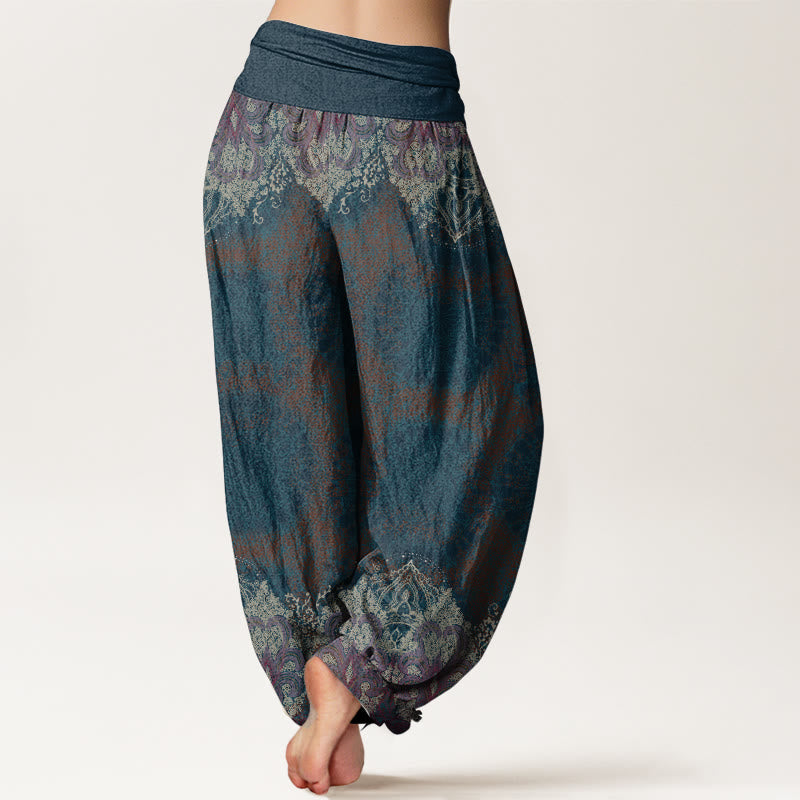 Pantalon sarouel décontracté en pur coton avec motif mandala et Buddha Stones , taille élastique, pour femme