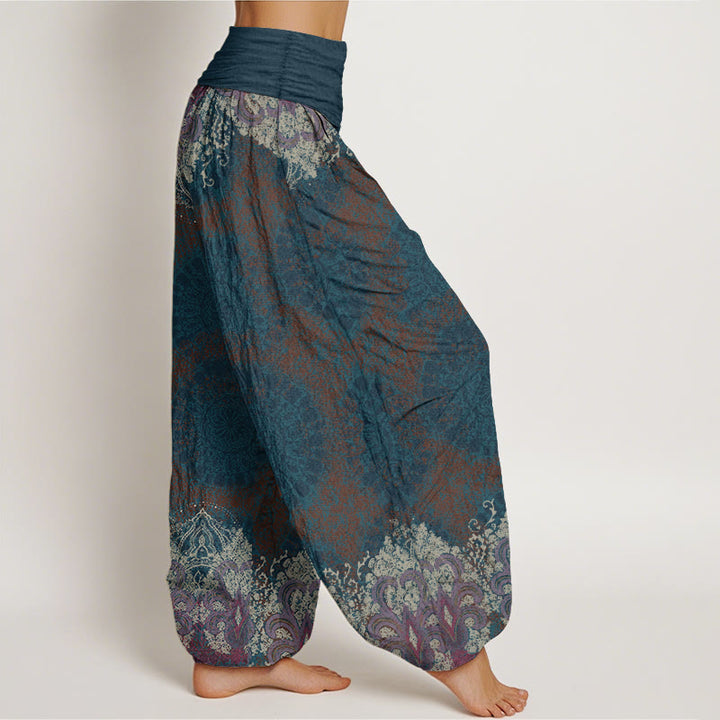 Pantalon sarouel décontracté en pur coton avec motif mandala et Buddha Stones , taille élastique, pour femme