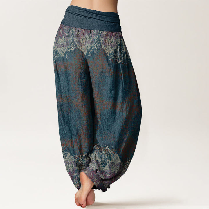 Pantalon sarouel décontracté en pur coton avec motif mandala et Buddha Stones , taille élastique, pour femme - image 1