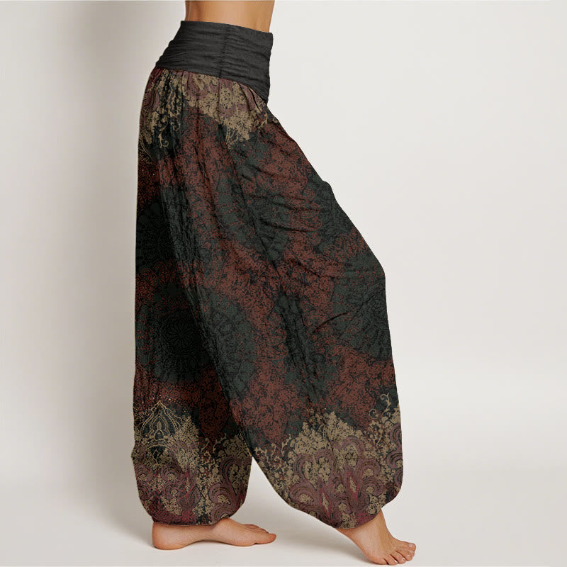 Pantalon sarouel décontracté en pur coton avec motif mandala et Buddha Stones , taille élastique, pour femme