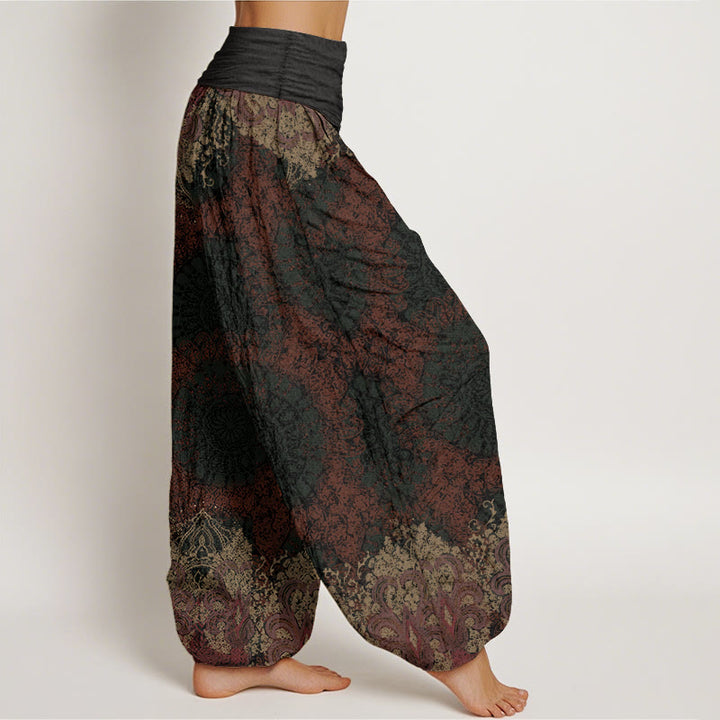 Pantalon sarouel décontracté en pur coton avec motif mandala et Buddha Stones , taille élastique, pour femme