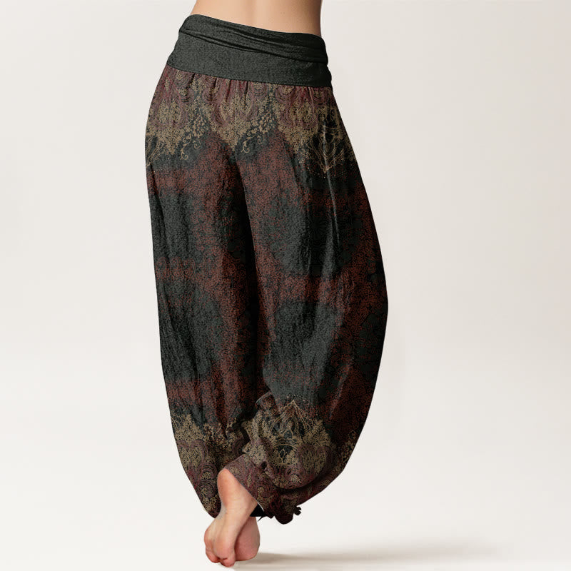 Pantalon sarouel décontracté en pur coton avec motif mandala et Buddha Stones , taille élastique, pour femme