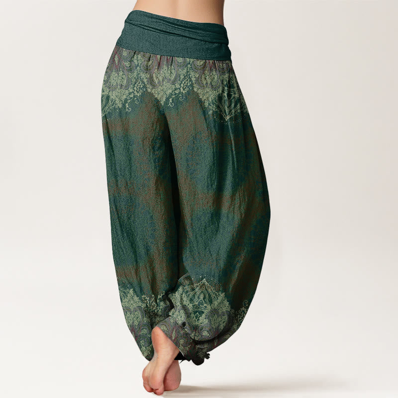 Pantalon sarouel décontracté en pur coton avec motif mandala et Buddha Stones , taille élastique, pour femme