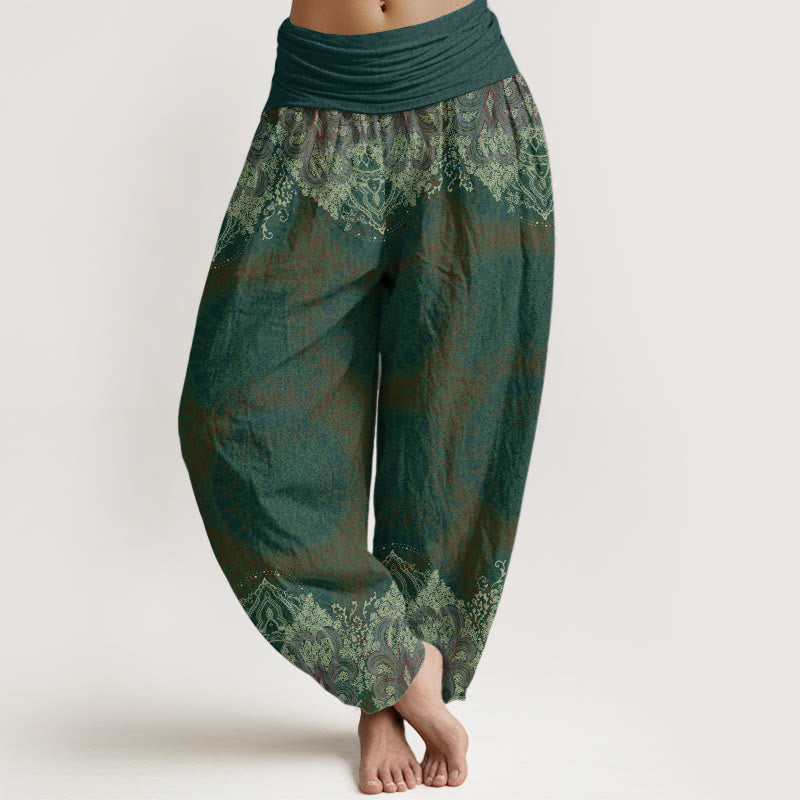 Pantalon sarouel décontracté en pur coton avec motif mandala et Buddha Stones , taille élastique, pour femme