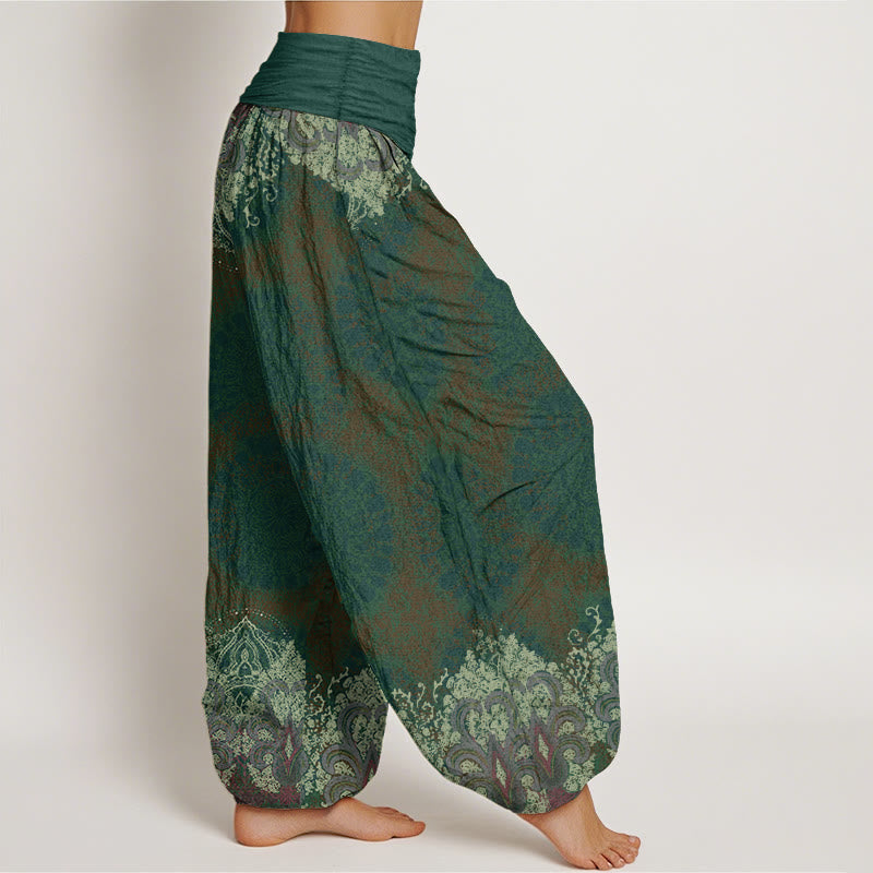 Pantalon sarouel décontracté en pur coton avec motif mandala et Buddha Stones , taille élastique, pour femme
