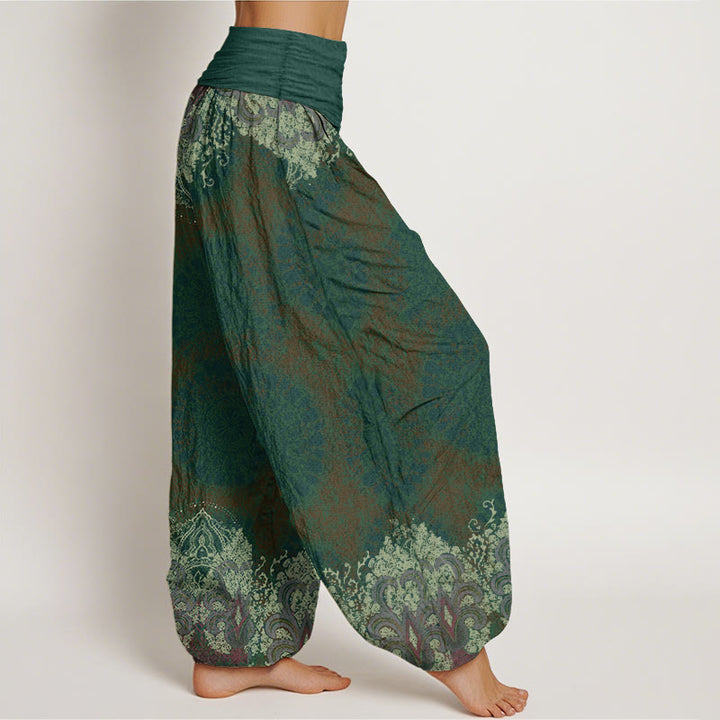 Pantalon sarouel décontracté en pur coton avec motif mandala et Buddha Stones , taille élastique, pour femme