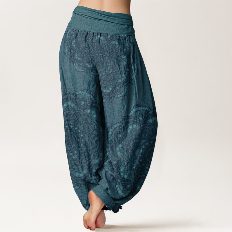 Pantalon Buddha Stones femme en pur coton avec motif cachemire et mandalas, taille élastique