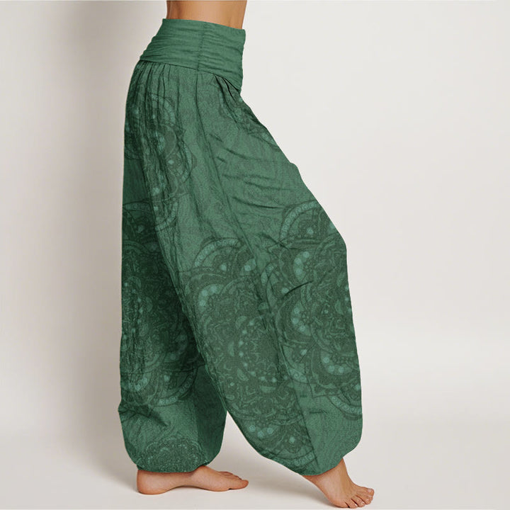 Pantalon Buddha Stones femme en pur coton avec motif cachemire et mandalas, taille élastique