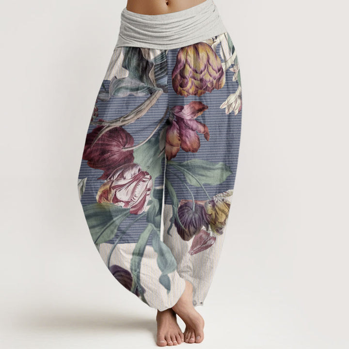 Pantalon Buddha Stones et feuilles vertes, en pur coton, motif Buddha Stones - Beige - US22，UK/AU26，EU54 (6XL) - image 6