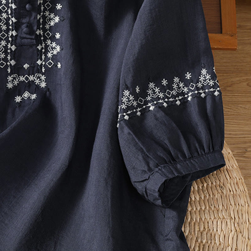 T-shirt ras du cou en coton pour femme avec broderie symétrique Buddha Stones - image 3