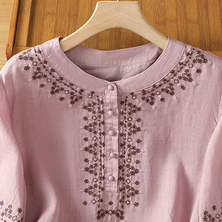 T-shirt ras du cou en coton pour femme avec broderie symétrique Buddha Stones - image 14