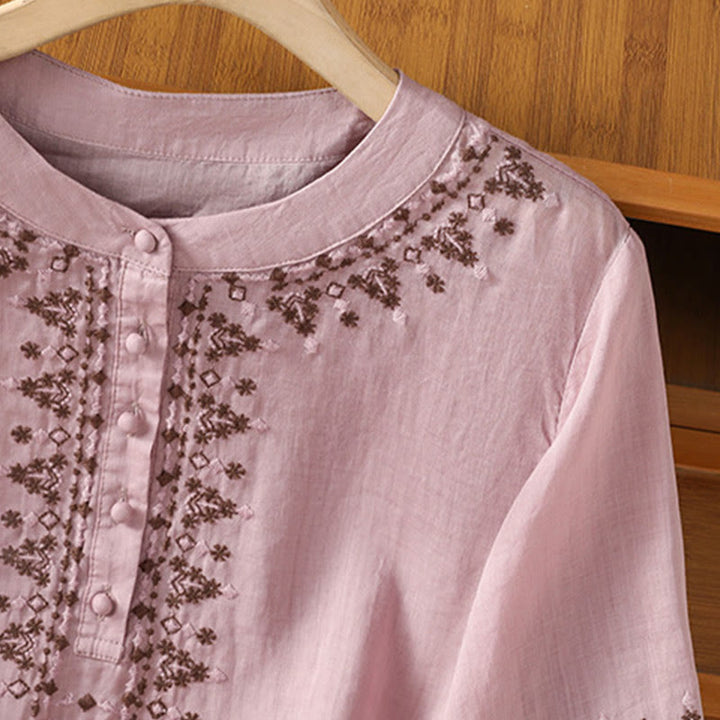 T-shirt ras du cou en coton pour femme avec broderie symétrique Buddha Stones - image 15