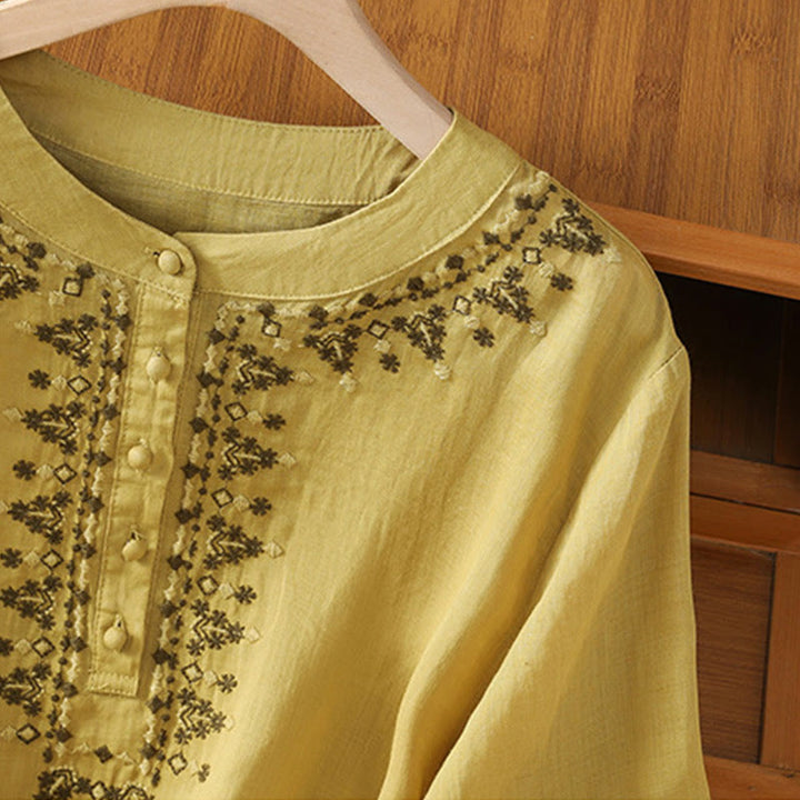 T-shirt ras du cou en coton pour femme avec broderie symétrique Buddha Stones - image 22