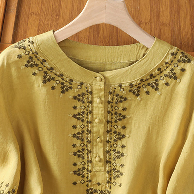 T-shirt ras du cou en coton pour femme avec broderie symétrique Buddha Stones - image 20