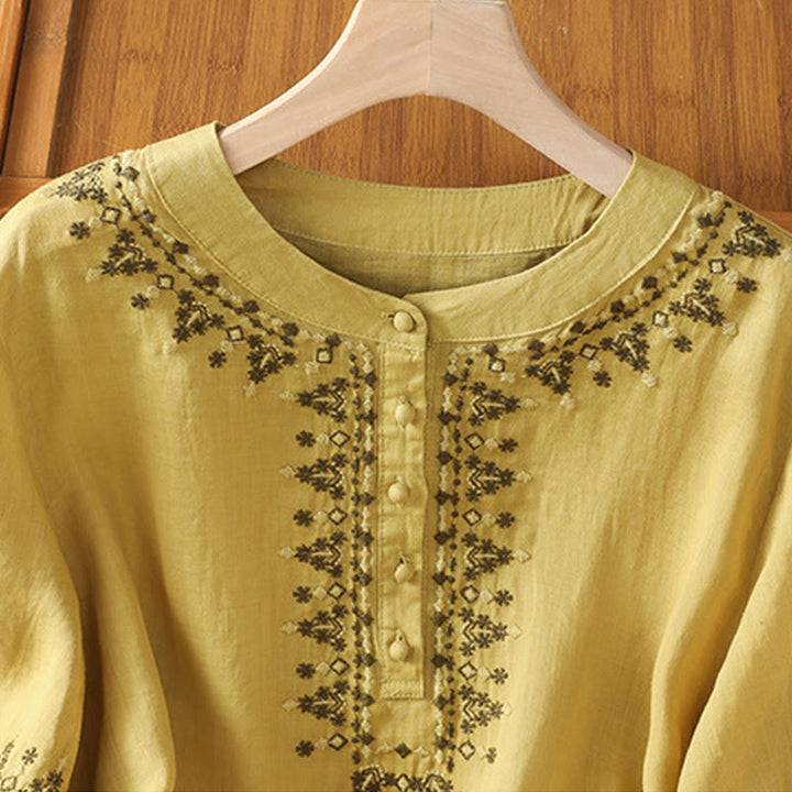 T-shirt ras du cou en coton pour femme avec broderie symétrique Buddha Stones - image 20