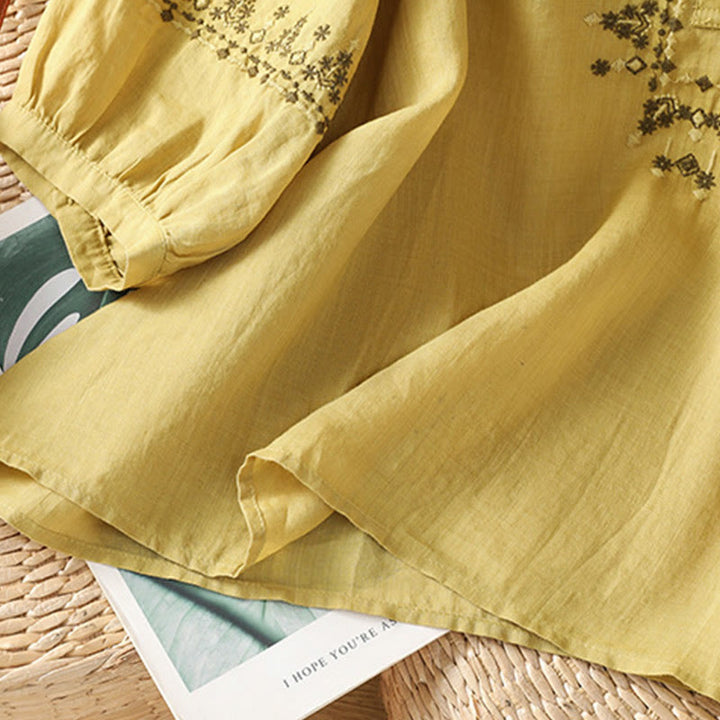 T-shirt ras du cou en coton pour femme avec broderie symétrique Buddha Stones - image 19