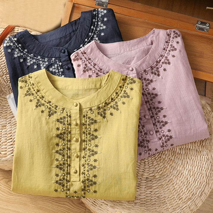 T-shirt ras du cou en coton pour femme avec broderie symétrique Buddha Stones - image 24
