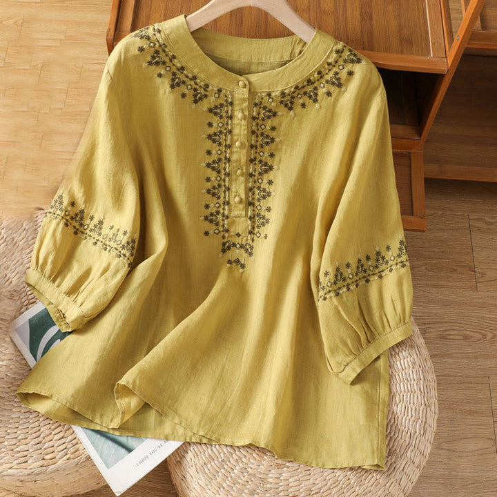 T-shirt ras du cou en coton pour femme avec broderie symétrique Buddha Stones - Kaki - US14，UK/AU18，EU46 (2XL) - image 16