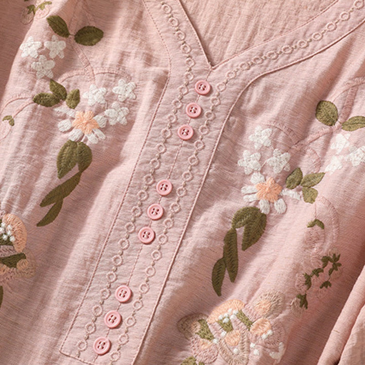 Chemise col V en coton pour femme avec broderies de Buddha Stones - image 6