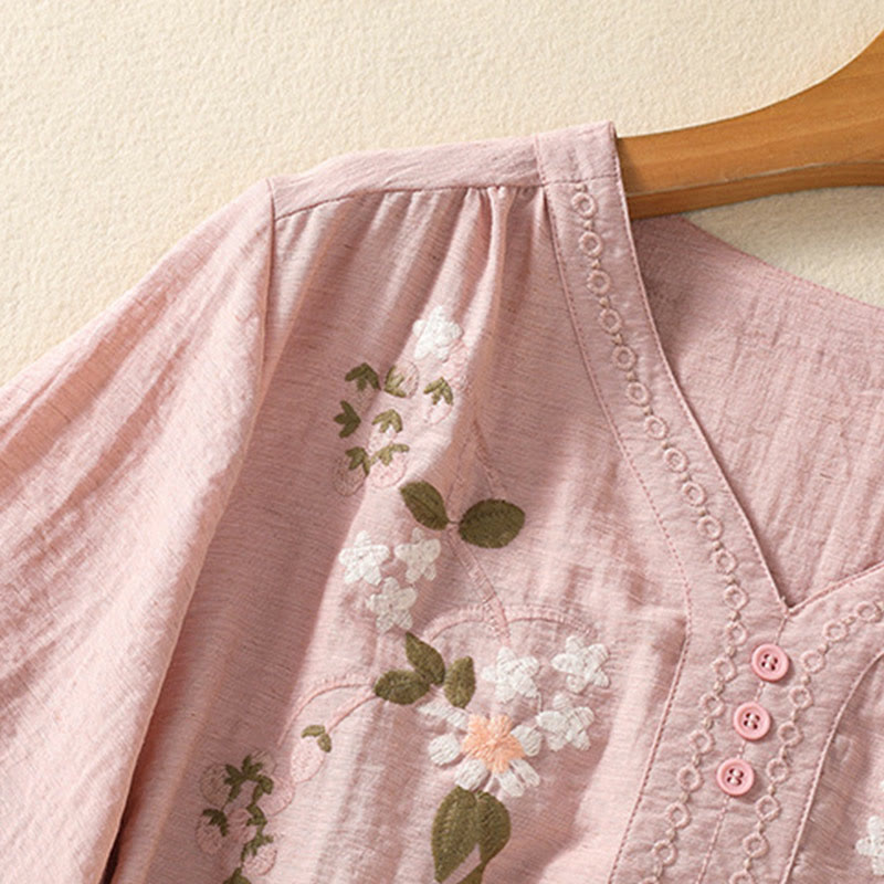 Chemise col V en coton pour femme avec broderies de Buddha Stones - image 5