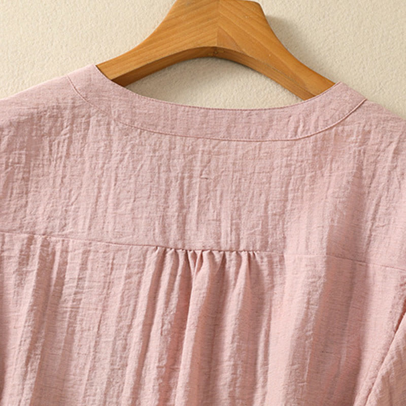 Chemise col V en coton pour femme avec broderies de Buddha Stones - image 4