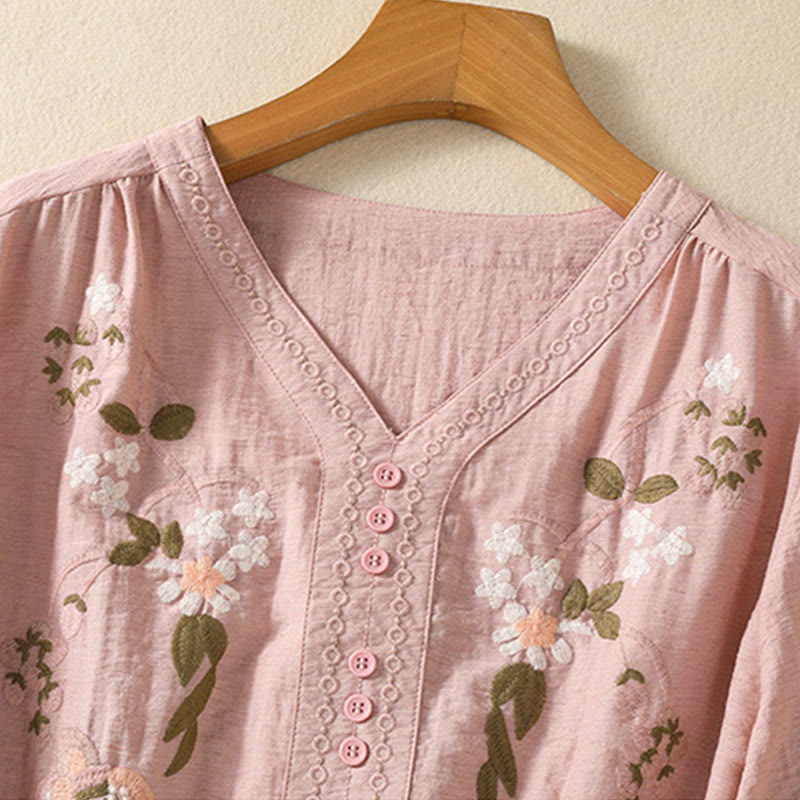 Chemise col V en coton pour femme avec broderies de Buddha Stones - image 3