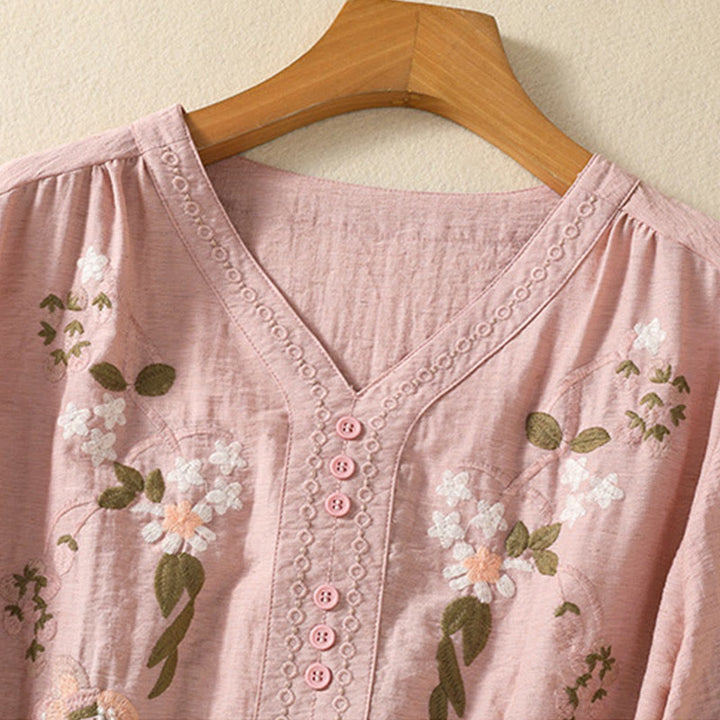 Chemise col V en coton pour femme avec broderies de Buddha Stones - image 3