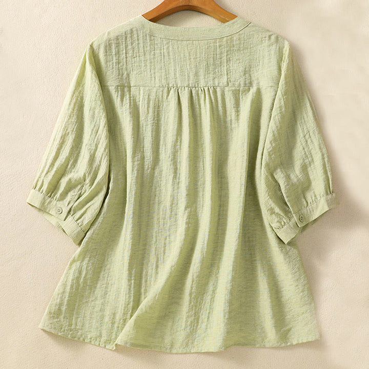 Chemise col V en coton pour femme avec broderies de Buddha Stones - image 12