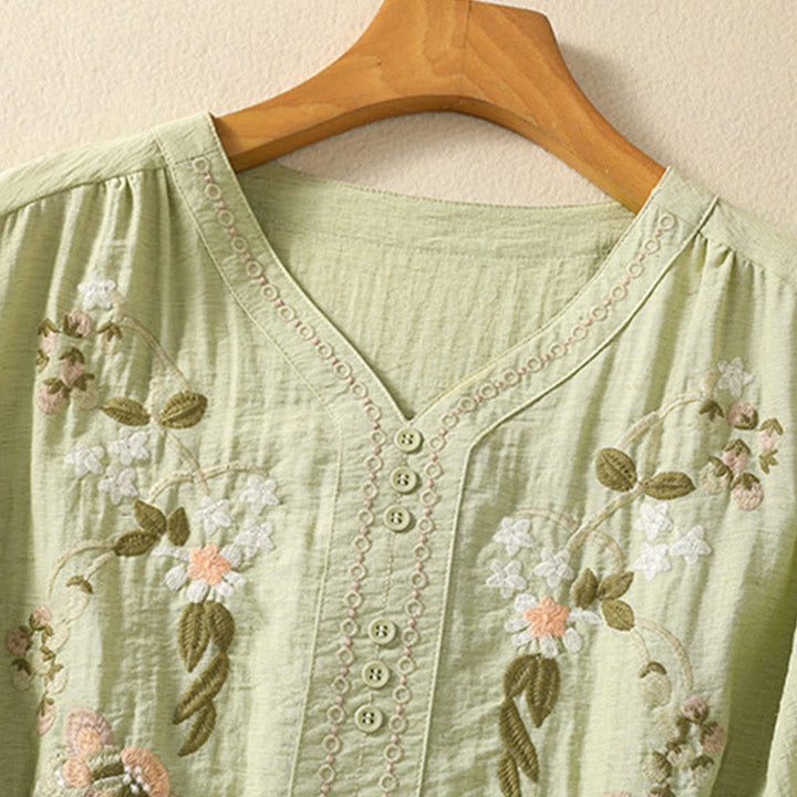 Chemise col V en coton pour femme avec broderies de Buddha Stones - image 13