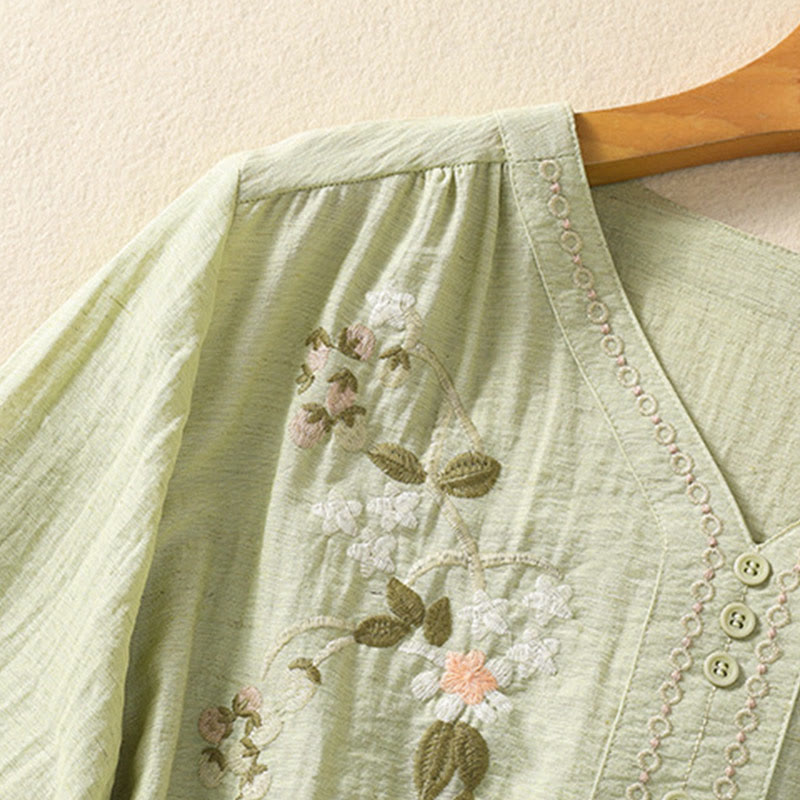 Chemise col V en coton pour femme avec broderies de Buddha Stones - image 15