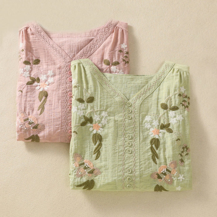 Chemise col V en coton pour femme avec broderies de Buddha Stones - image 21