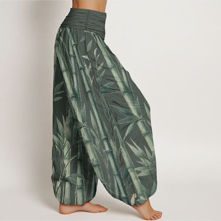 Pantalon sarouel décontracté en pur coton avec motif feuilles de bambou et Buddha Stones pour femme, taille élastique - image 8
