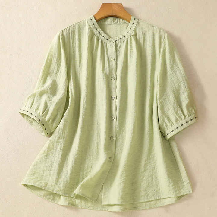 Chemise à col rond pour femme en coton avec broderie Buddha Stones - Vert clair - US14，UK/AU18，EU46 (2XL) - image 1